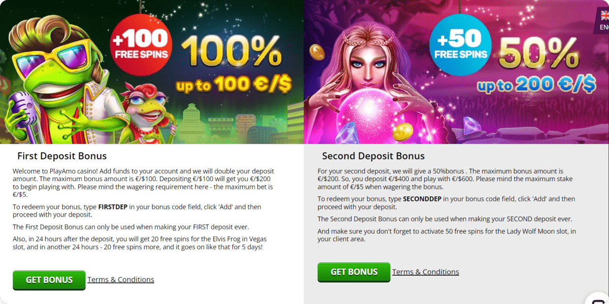 Welcome promotions at Playamo Casino